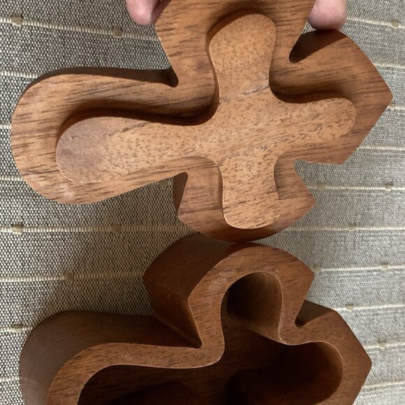 Vintage Wooden Cross shaped Puzzle Trinket Box Lidded Handmade Carved Wood - Picture 8 of 11